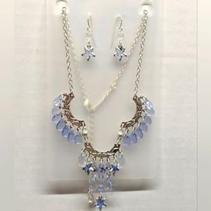 Necklace and Earrings Set - Silver & Blue Stars